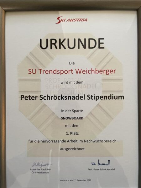 Sportunion Weichberger Schröcksnadel Stipendium Urkunde