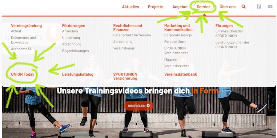 Screenshot der SPORTUNION Kärnten Website