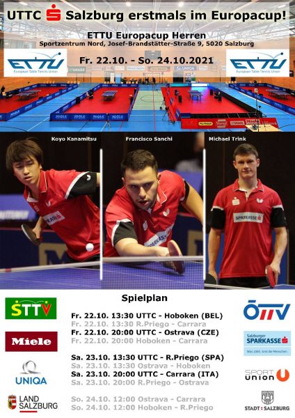 UTTC Sparkasse Salzburg nimmt am European Table Tennis Union Europacup im Sportzentrum Nord teil