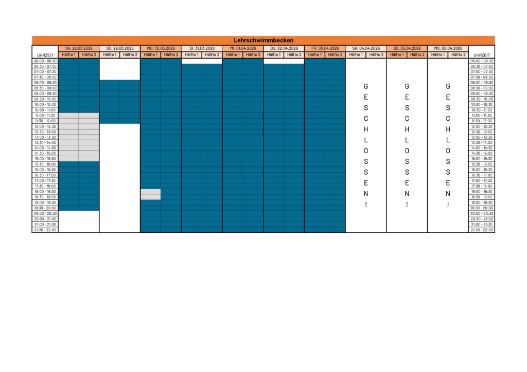 Hinweisschild_Schwimmzeiten Osterferien_LSB