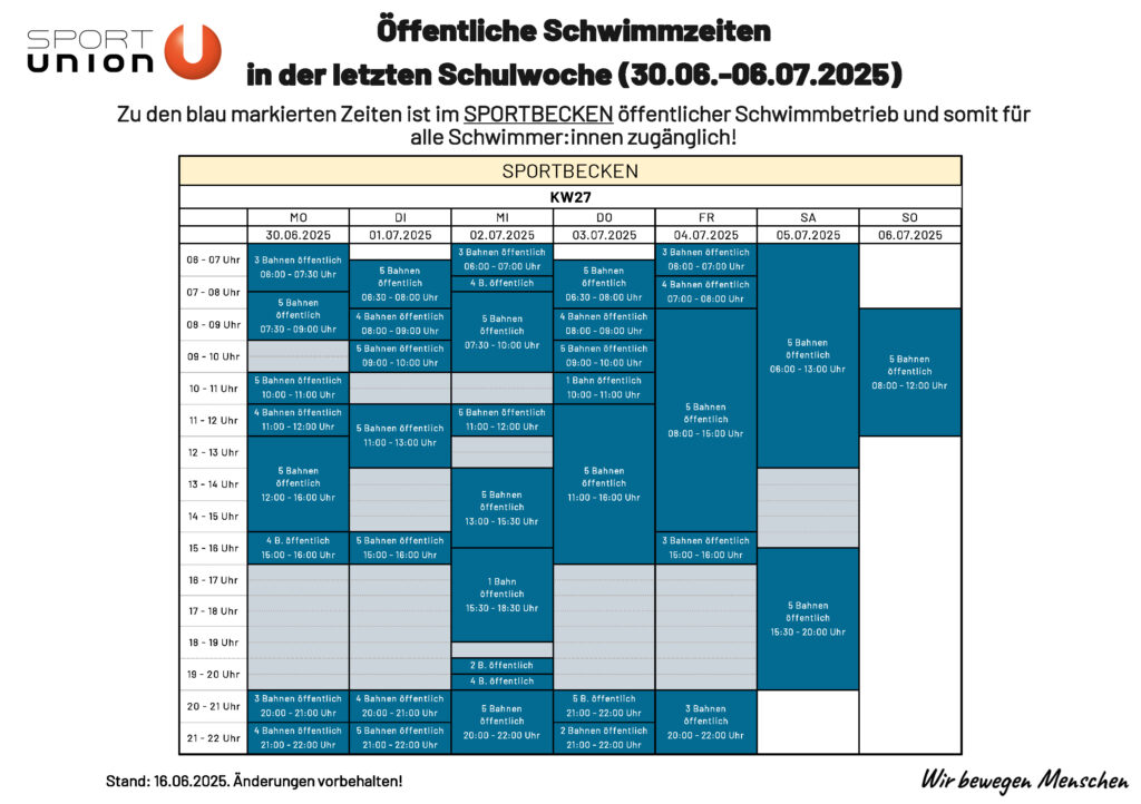 Hinweisschild_Schwimmzeiten letzte Schulwoche 2025_KW27_Seite_1