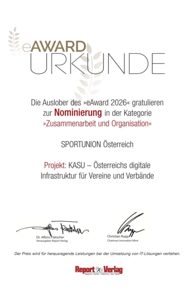 Urkunde Nominierung eAward 2026 Zusammenarbeit und Organisation 11