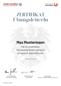 Musterzertifikat Musterzertifikat ÜbungsleiterIn