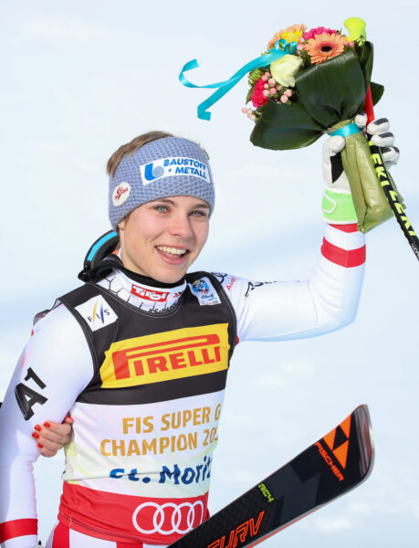 Nicole Schmidhofer bei ihrem Weltmeistertitel in St. Moritz.