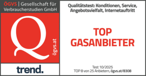 ÖGVS_Test_klassisch_TREND_TOP Gesamtwertung (TOP 8)_Gasanbieter energiedirect.at Top Gasanbieter Test 10/2025 - Top 8 von 25 Anbietern
