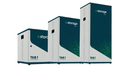Foto des Energiespeichers TAB E-storage in drei unterschiedlichen Größen